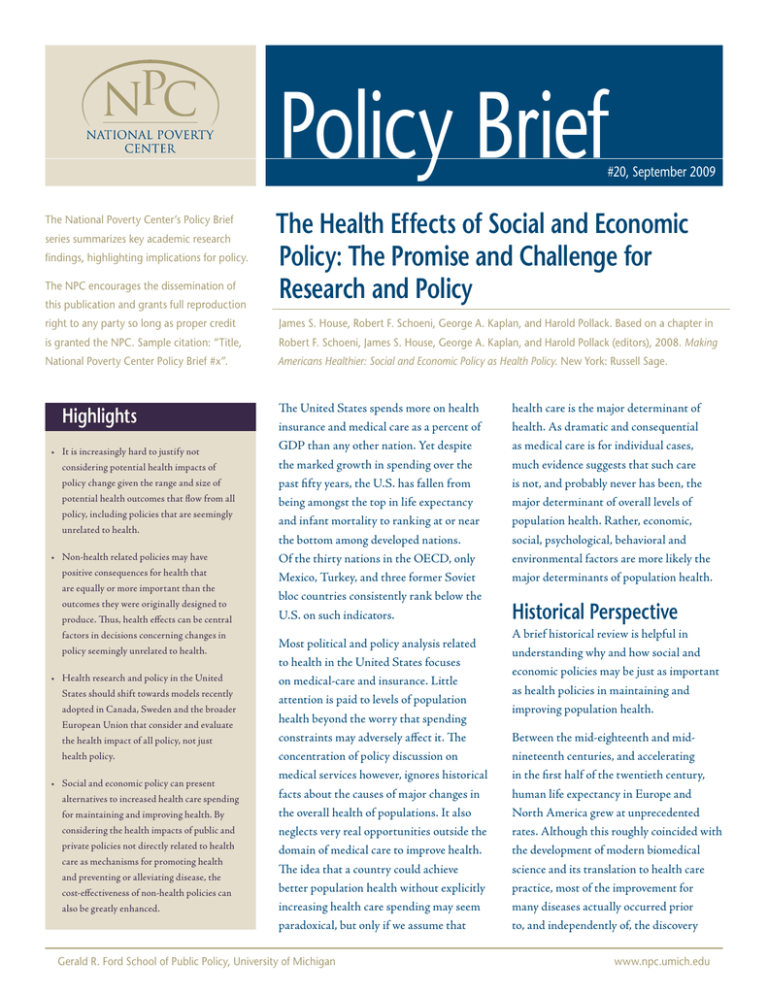 Policy Brief The Health Effects Of Social And Economic