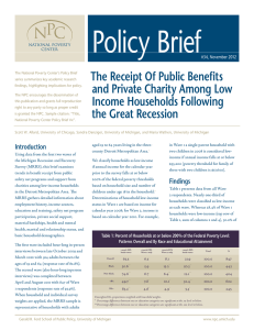 Policy Brief The Receipt Of Public Benefits and Private Charity Among Low