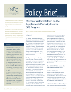 Policy Brief NPC Effects of Welfare Reform on the Supplemental Security Income
