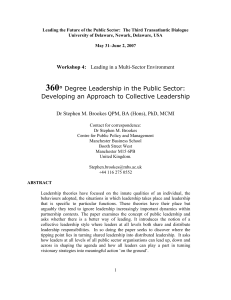 Leading the Future of the Public Sector:  The Third... University of Delaware, Newark, Delaware, USA