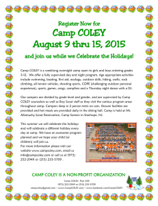 Camp COLEY August 9 thru 15, 2015 Register Now for