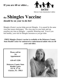 Shingles Vaccine  If you are 60 or older... the