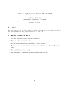 Math 341 (Spring 2016), review for first exam 1 Notes Andrew J. Blumberg