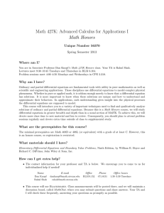 Math 427K: Advanced Calculus for Applications I Math Honors Unique Number 56370