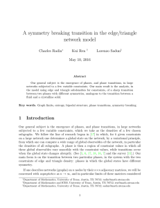 A symmetry breaking transition in the edge/triangle network model Charles Radin Kui Ren