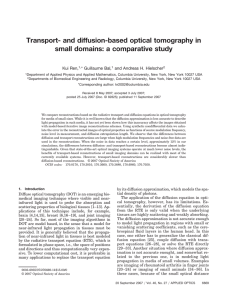 Transport- and diffusion-based optical tomography in small domains: a comparative study