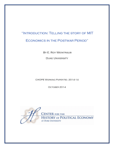 “Introduction: Telling the story of MIT Economics in the Postwar Period”