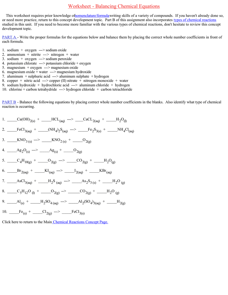 Worksheet Balancing Chemical Equations Throughout Balancing Chemical Equation Worksheet