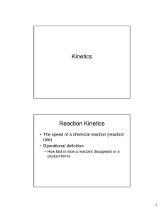 Kinetics Reaction Kinetics • The speed of a chemical reaction (reaction t )