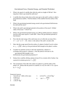 Gravitational Force, Potential Energy, and Potential Worksheet