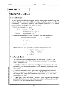 Newton’s Second Law MATH SKILLS Sample Problem