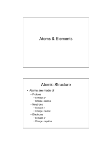 Atoms &amp; Elements Atomic Structure • Atoms are made of – Protons