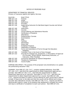 NOTICE OF PROPOSED RULE  DEPARTMENT OF FINANCIAL SERVICES