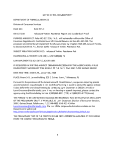 NOTICE OF RULE DEVELOPMENT DEPARTMENT OF FINANCIAL SERVICES Division of Consumer Services