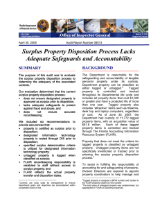 Surplus Property Disposition Process Lacks Adequate Safeguards and Accountability BACKGROUND SUMMARY