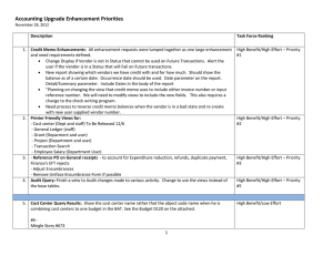 Accounting Upgrade Enhancement Priorities