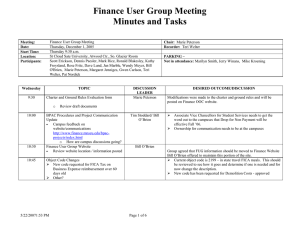 Finance User Group Meeting Minutes and Tasks