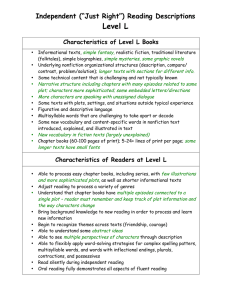 Level L Independent (“Just Right”) Reading Descriptions Characteristics of Level L Books