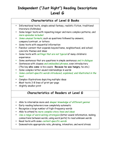 Level G Independent (“Just Right”) Reading Descriptions Characteristics of Level G Books
