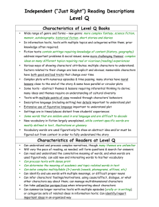 Level Q Independent (“Just Right”) Reading Descriptions Characteristics of Level Q Books