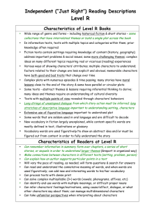 Level R Independent (“Just Right”) Reading Descriptions Characteristics of Level R Books