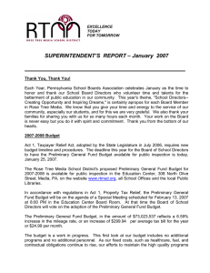SUPERINTENDENT’S  REPORT – January  2007