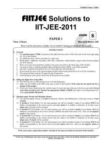 FIITJEE  Solutions to IIT-JEE-2011