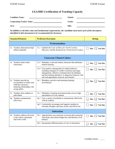 LEA/IHE Certification of Teaching Capacity  9/28/08 Version