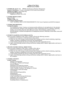 College of San Mateo Official Course Outline COURSE ID: Semester Units/Hours: