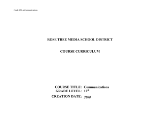 ROSE TREE MEDIA SCHOOL DISTRICT COURSE CURRICULUM COURSE TITLE:  Communications
