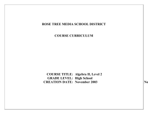 ROSE TREE MEDIA SCHOOL DISTRICT  COURSE CURRICULUM