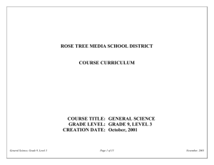 ROSE TREE MEDIA SCHOOL DISTRICT COURSE CURRICULUM COURSE TITLE:  GENERAL SCIENCE