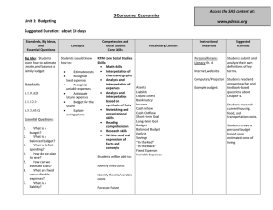 3 Consumer Economics    Unit 1:  Budgeting  Suggested Duration:  about 10 days 