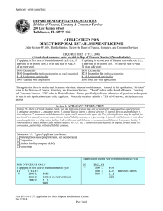 APPLICATION FOR DIRECT DISPOSAL ESTABLISHMENT LICENSE  DEPARTMENT