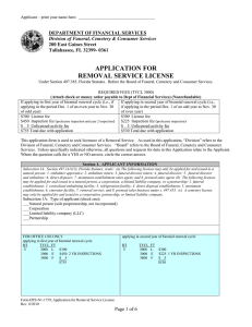 APPLICATION FOR REMOVAL SERVICE LICENSE  DEPARTMENT