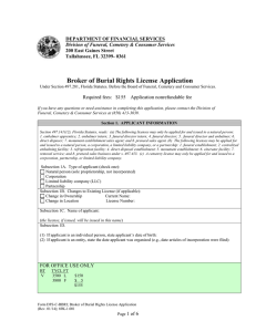Broker of Burial Rights License Application  DEPARTMENT OF