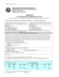 Application For Monument Establishment License  DEPARTMENT