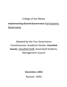 College of San Mateo Implementing Shared Governance Participatory Governance