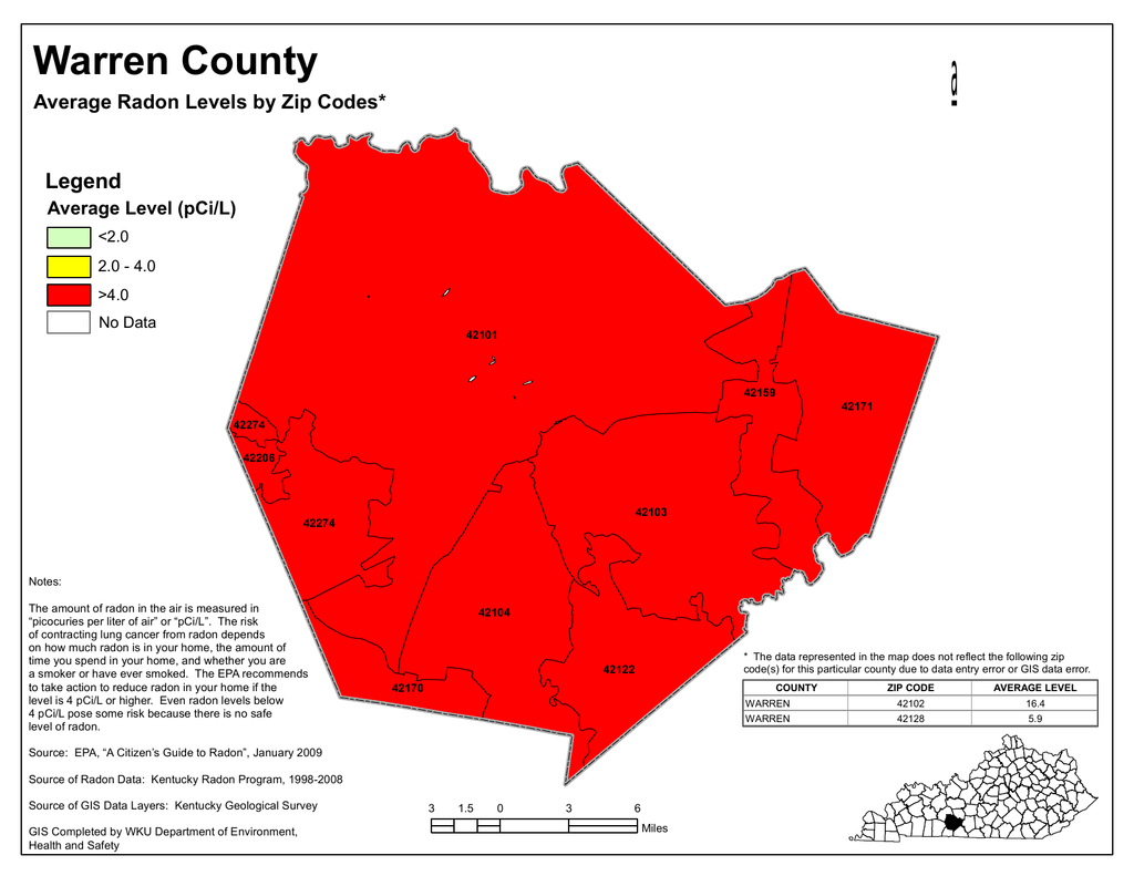 ª Warren County Legend Average Radon Levels By Zip Codes