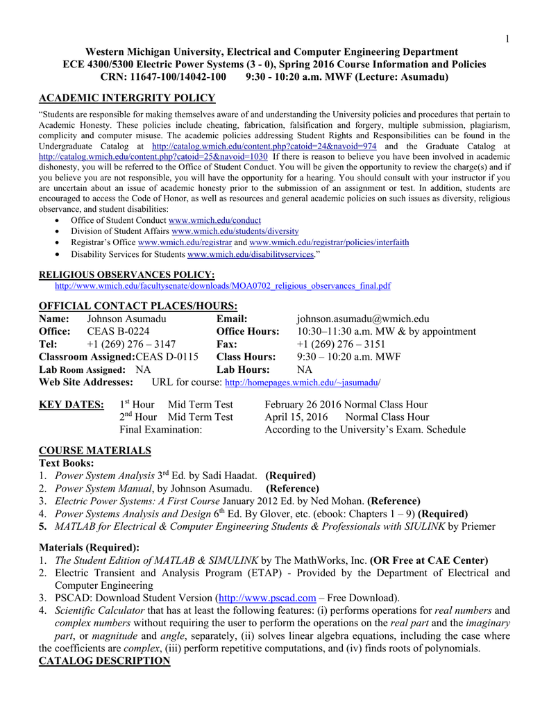 Wmu Final Exam Schedule Spring 2022 1 Western Michigan University, Electrical And Computer Engineering  Department