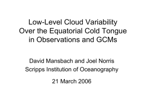 Low-Level Cloud Variability Over the Equatorial Cold Tongue in Observations and GCMs
