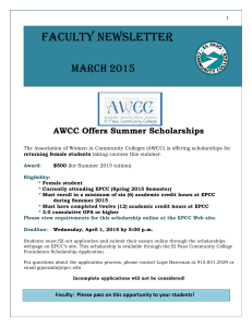 Faculty Newsletter  March 2015 AWCC Offers Summer Scholarships