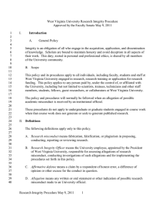 West Virginia University Research Integrity Procedure 1 I.