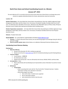 North Penn Home and School Coordinating Council, Inc. Minutes January 16