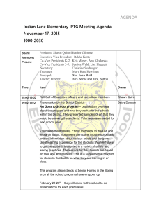 AGENDA Indian Lane Elementary  PTG Meeting Agenda November 17, 2015 1900-2030