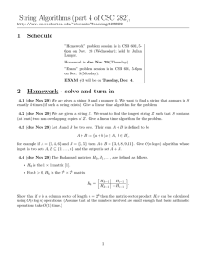 String Algorithms (part 4 of CSC 282), 1 Schedule