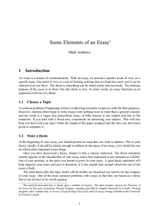 Some Elements of an Essay 1 Introduction ∗