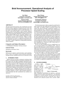 Brief Announcement: Operational Analysis of Processor Speed Scaling Kai Shen Alex Zhang