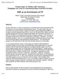 Position Paper for OOPSLA 2001 Workshop