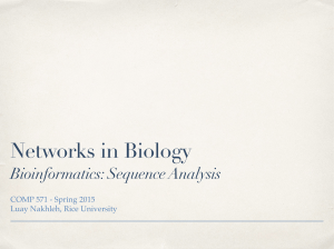 Networks in Biology Bioinformatics: Sequence Analysis COMP 571 - Spring 2015